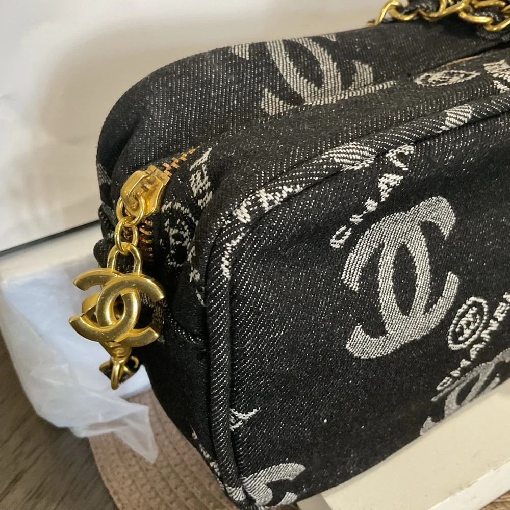 Denim Crossbody Bag with Gold Chain - Picture 2 of 7